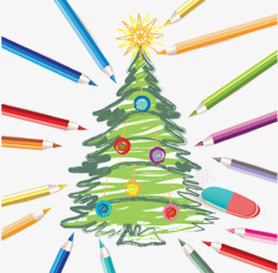 彩色铅笔手绘圣诞树素材