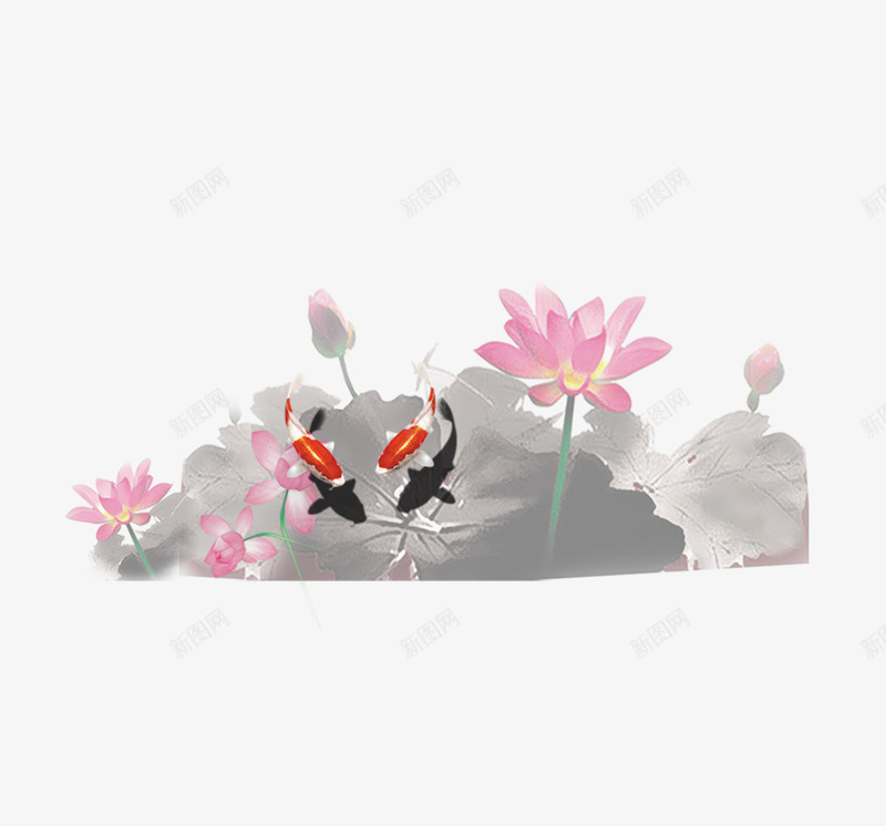 水墨荷花png免抠素材_88icon https://88icon.com 卡通 手绘 水墨 简图 红色 荷叶 荷花 黑色