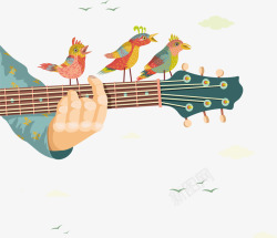 吉他琴弦上的鸟儿矢量图素材