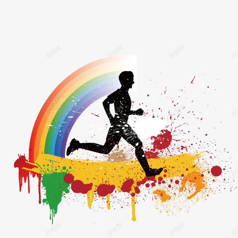 水彩彩虹和跑步的人png免抠素材_88icon https://88icon.com 彩虹 水彩 跑步的人
