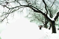 雪盖树枝水墨风格素材
