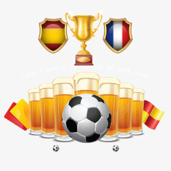 彩色奖杯啤酒和足球高清图片
