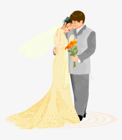 手绘卡通拥抱结婚婚纱男女素材