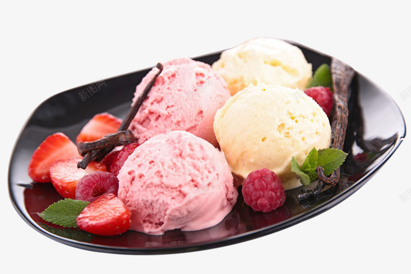 黑色盘里的冰淇淋球png免抠素材_88icon https://88icon.com png图片 png图片素材 产品实物 免费png 免费png素材 冰淇淋 冷饮 草莓 黑色盘里的冰淇淋球