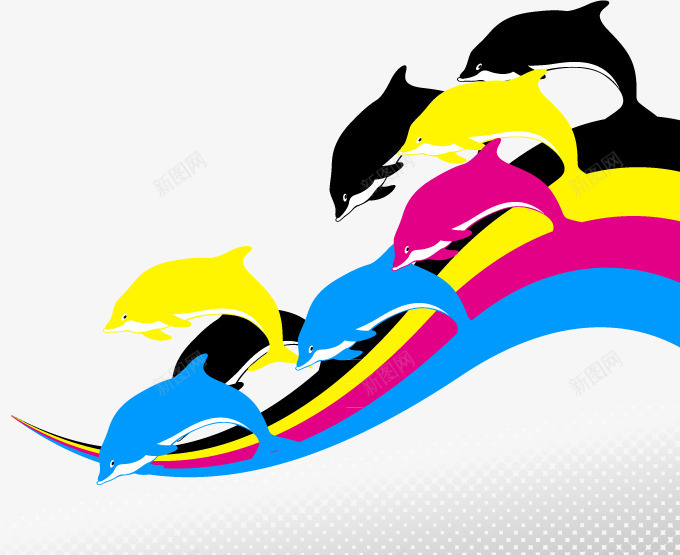 彩色海豚矢量图ai免抠素材_88icon https://88icon.com 卡通海豚 彩色 海滩 矢量图