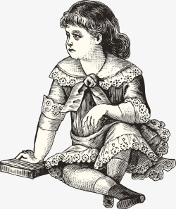 手绘欧洲中世纪调皮小女孩矢量图素材