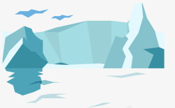 结冰的水面南极冰山手绘高清图片