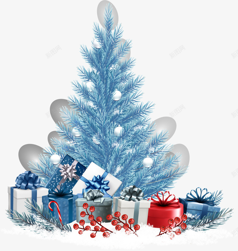 圣诞节蓝色圣诞树png免抠素材_88icon https://88icon.com 冰天雪地 各式礼盒 圣诞礼物 圣诞节 白雪 蓝色圣诞树