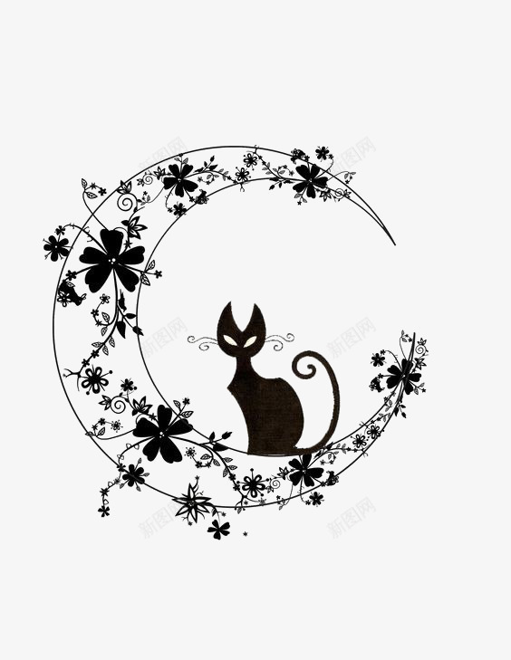 月亮png免抠素材_88icon https://88icon.com 卡通月亮 弯月亮 手绘月亮 月牙 猫咪 黑色猫咪
