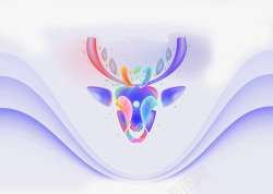 梦幻紫色麋鹿头色彩光晕光影炫彩麋鹿头高清图片