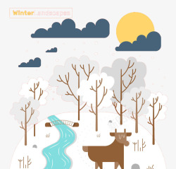 创意冬季森林风景矢量图素材