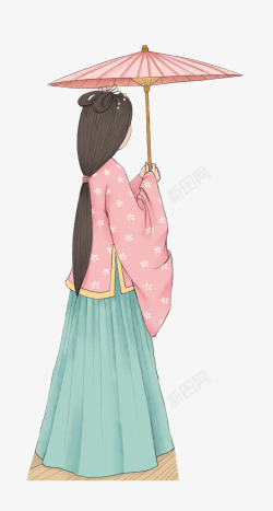 绿色长发美女古代打伞的美女中国风高清图片
