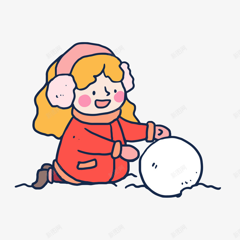 玩雪小朋友png免抠素材_88icon https://88icon.com 可爱 女孩 滚雪球 玩雪