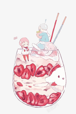 草莓奶油杯矢量图素材