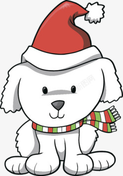 字母带圣诞帽卡通绘画带圣诞帽的白色小狗高清图片