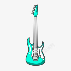 蓝色手绘电吉他元素矢量图素材