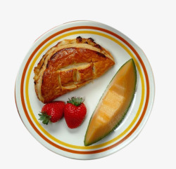白色盘子内的草莓小饼和哈密瓜素材