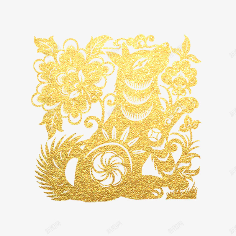 金色中国风狗年创意剪纸图案png免抠素材_88icon https://88icon.com 中国新年 传统纹样 剪纸 图腾 狗年 窗花 装饰 金色