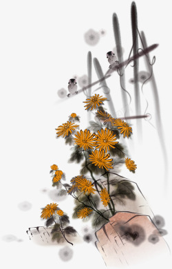 黄色中国风菊花栅栏装饰图案素材