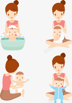 妈妈给小孩洗澡母亲节给孩子洗澡的妈妈高清图片