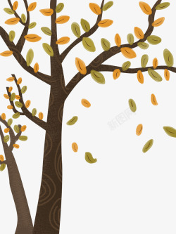 卡通手绘立秋树木落叶素材