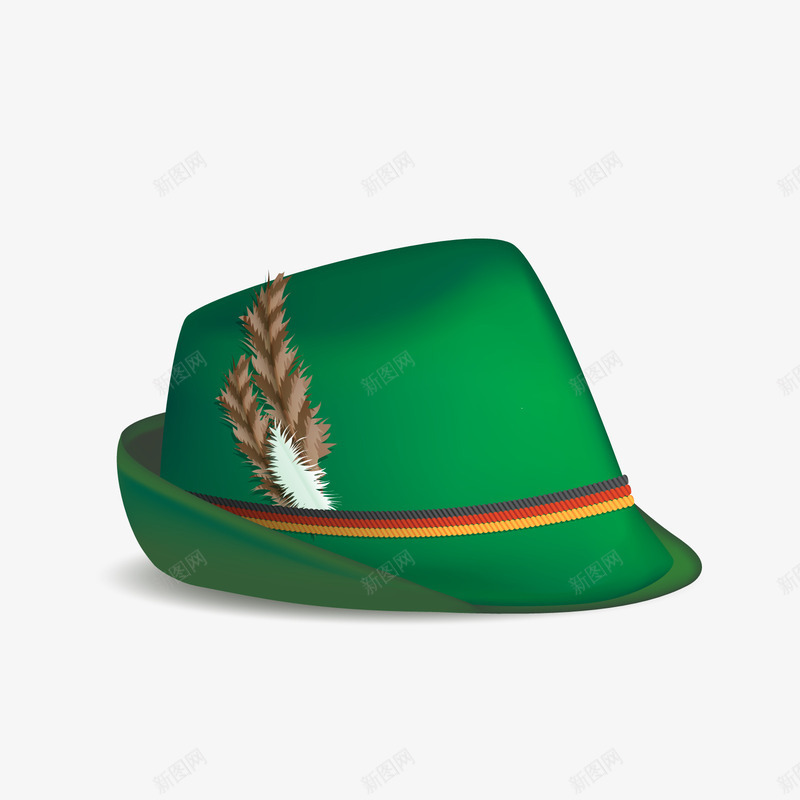 绿色帽子矢量图ai免抠素材_88icon https://88icon.com 3D PNG免抠图下载 帽子矢量 帽饰 德国 羽毛 装饰 矢量图
