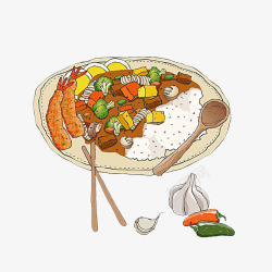 卡通手绘什锦咖喱饭素材