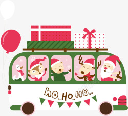 绿色大巴车圣诞节多彩礼物高清图片