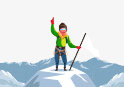登上雪山顶的探险家素材