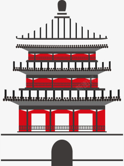 古典塔楼红色亭子装饰图案高清图片