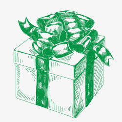 物品货物包装盒手绘绿色丝带礼盒素描高清图片