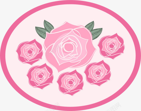 粉色的存钱罐手绘蔷薇花椭圆形图标图标