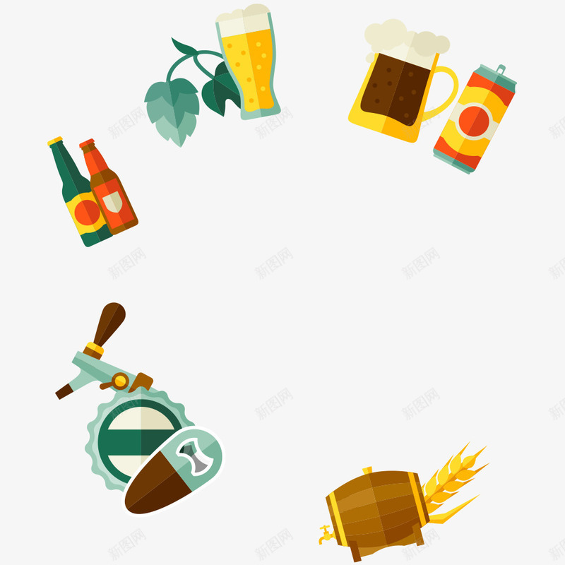 扁平卡通饮料矢量图eps免抠素材_88icon https://88icon.com 插画环绕 果汁 酒 金色麦子 矢量图