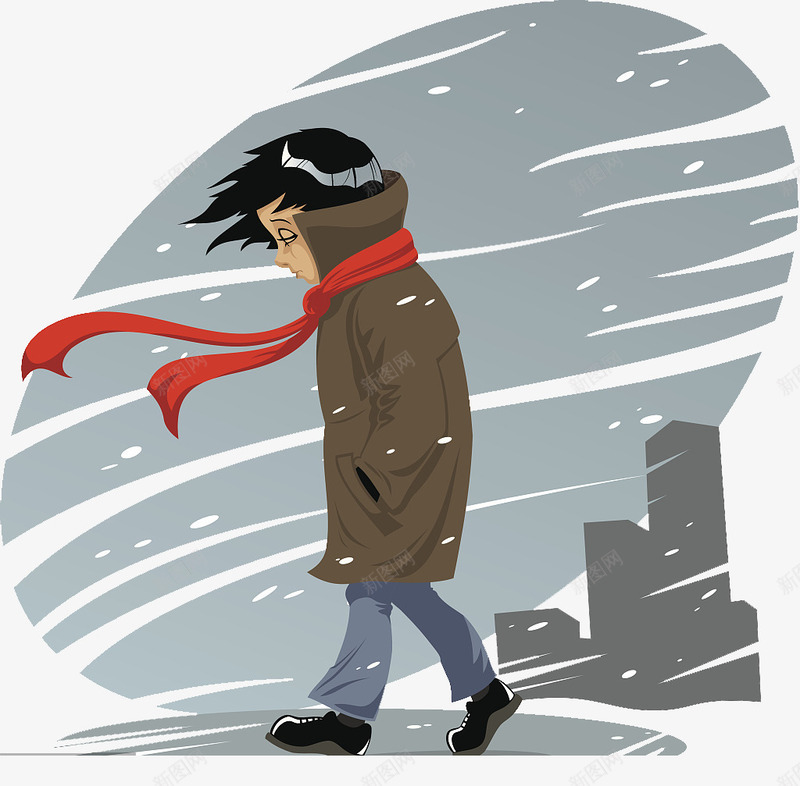走在寒风中的男人png免抠素材_88icon https://88icon.com 下雪天 冷 卡通人物 卡通人物走路 抄着兜 男人 红色围巾 走在寒风中