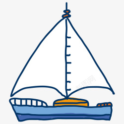 蓝色船帆卡通手绘蓝色帆船高清图片