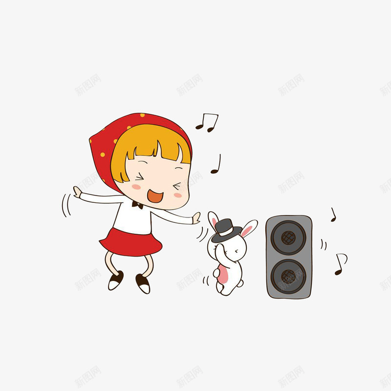 卡通和小兔子跳舞狂欢的女孩psd免抠素材_88icon https://88icon.com 一群狂欢的人 小兔子 狂欢女孩 跳动的音符 跳舞 音响