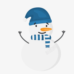 蓝白色围巾帽子卡通雪人矢量图素材