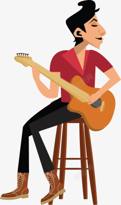 坐在凳子上弹吉他的人矢量图素材