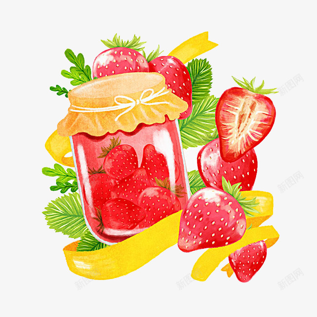 草莓和草莓果酱png免抠素材_88icon https://88icon.com 水果 瓶子 矢量装饰 草莓 装饰