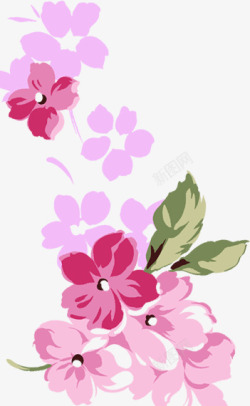 粉色花朵绿叶卡片素材