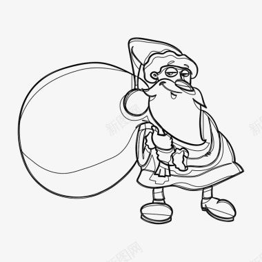 圣诞老人的胡子圣诞老人背着礼物简笔画矢量图图标图标