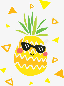 黄色菠萝卡通墨镜夏天菠萝矢量图高清图片