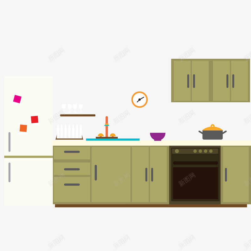 扁平化厨房矢量图ai免抠素材_88icon https://88icon.com 厨房 室内设计 家居 家装 扁平化 矢量图 装修模板 装潢