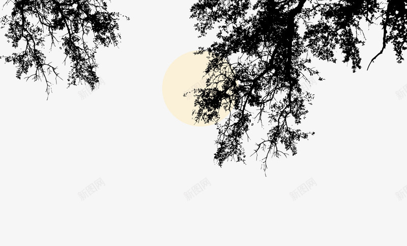黑白树枝树叶特写剪影月亮矢量图ai免抠素材_88icon https://88icon.com 平面剪影素材 树叶的剪影 树叶的特写 黑白的树叶 黑白的树枝 矢量图