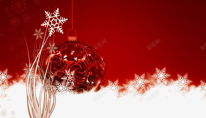 圣诞节红色背景装饰png免抠素材_88icon https://88icon.com 六角雪花 圣诞彩球 圣诞节素材 平安夜 红色背景