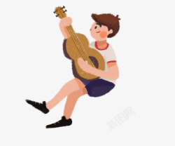 水彩手绘弹吉他的男孩素材
