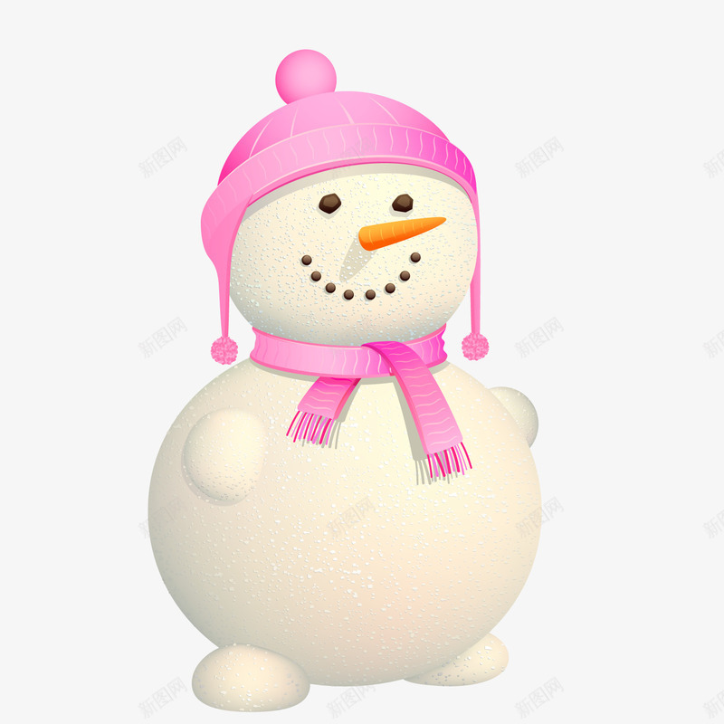 一个带着粉色帽子的雪人矢量图ai免抠素材_88icon https://88icon.com 一个雪人 尖鼻子 微笑 粉色帽子 雪球 矢量图