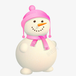 一个带着粉色帽子的雪人矢量图素材