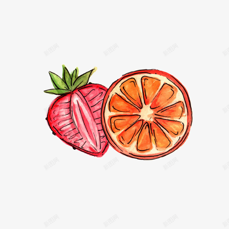 草莓橘子矢量图ai免抠素材_88icon https://88icon.com 300像素图 AI图免抠 大图免抠 手绘 橘子 水果 草莓 高清免抠 矢量图