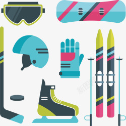 滑雪装备矢量冬季冰雪运动工具矢量图高清图片